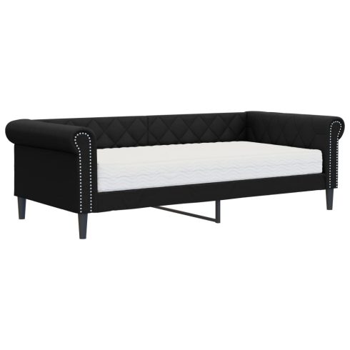 Fekete műbőr heverő matraccal 90 x 200 cm