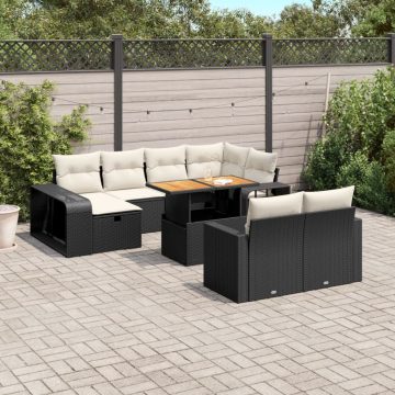   11 részes fekete polyrattan kerti ülőgarnitúra párnákkal