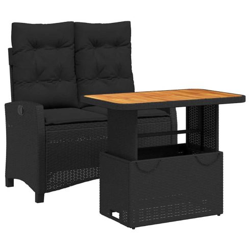 2 részes fekete polyrattan kerti étkezőgarnitúra párnával