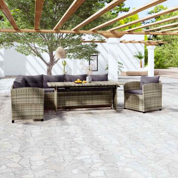   3 részes szürke polyrattan kerti ülőgarnitúra párnákkal