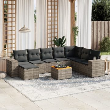   9 részes szürke polyrattan kerti ülőgarnitúra párnákkal