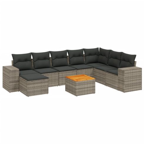 9 részes szürke polyrattan kerti ülőgarnitúra párnákkal