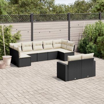   9 részes fekete polyrattan kerti ülőgarnitúra párnákkal