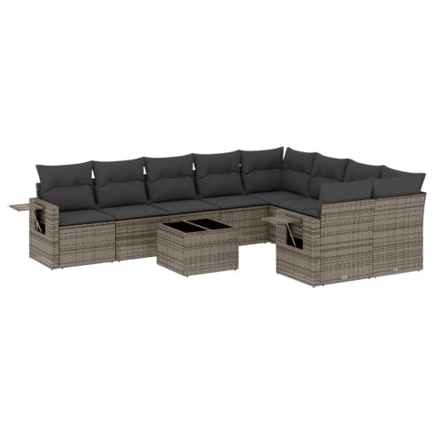 10 részes szürke polyrattan kerti ülőgarnitúra párnákkal