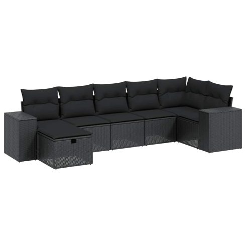 7 részes fekete polyrattan kerti ülőgarnitúra párnával
