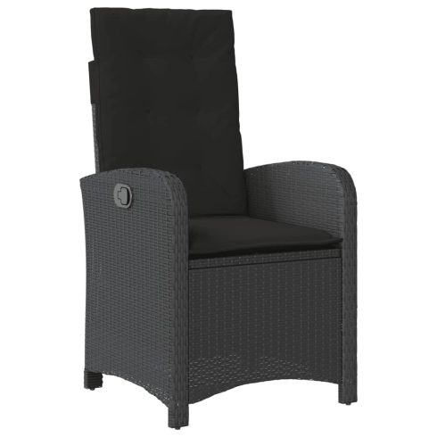 Fekete polyrattan dönthető kerti szék párnával