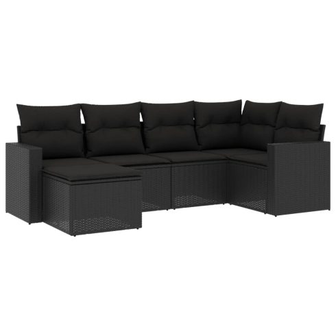 6 részes fekete polyrattan kerti ülőgarnitúra párnákkal