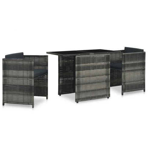 3-részes szürke polyrattan bisztrószett párnákkal