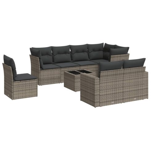 9 részes szürke polyrattan kerti ülőgarnitúra párnákkal