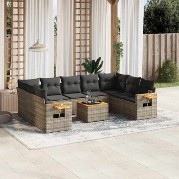   10 részes szürke polyrattan kerti ülőgarnitúra párnákkal
