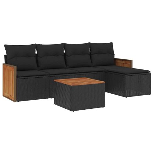 6 részes fekete polyrattan kerti ülőgarnitúra párnákkal