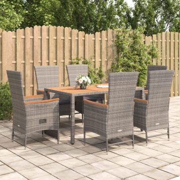   7 részes szürke polyrattan kerti étkezőgarnitúra párnával
