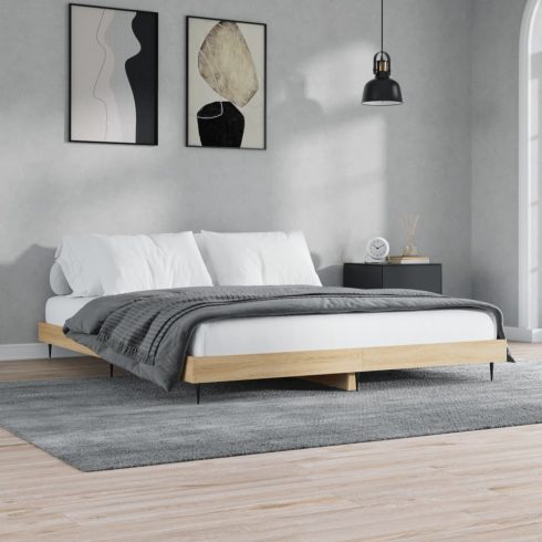 Sonoma tölgy színű szerelt fa ágykeret matrac nélkül 140x200 cm