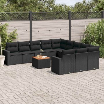   12 részes fekete polyrattan kerti ülőgarnitúra párnákkal