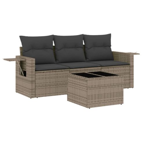 4 részes szürke polyrattan kerti ülőgarnitúra párnákkal