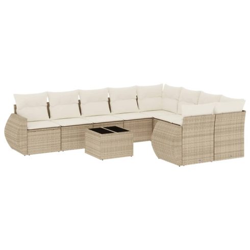 10 részes bézs polyrattan kerti ülőgarnitúra párnával