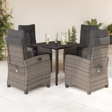   5 részes szürke polyrattan kerti étkezőgarnitúra párnával