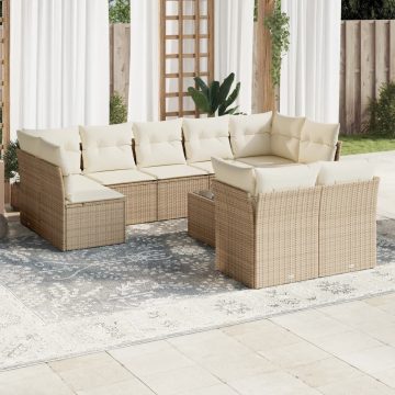 10 részes bézs polyrattan kerti ülőgarnitúra párnával