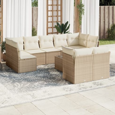 10 részes bézs polyrattan kerti ülőgarnitúra párnával