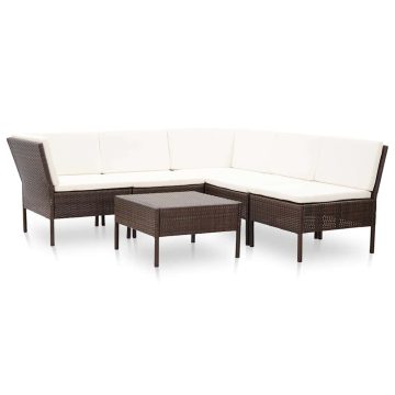 6-részes barna polyrattan kerti bútorszett párnákkal