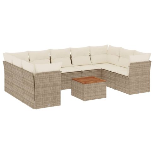 10 részes bézs polyrattan kerti ülőgarnitúra párnával