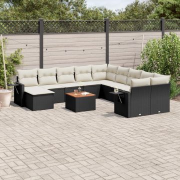   12 részes fekete polyrattan kerti ülőgarnitúra párnákkal