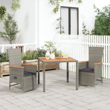   3 részes szürke polyrattan kerti étkezőgarnitúra párnával