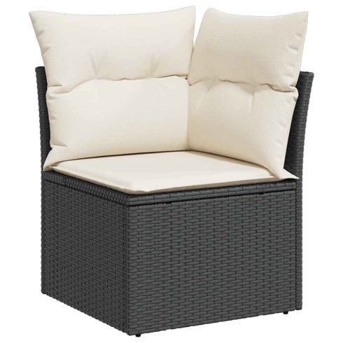 Fekete polyrattan kerti sarokkanapé párnával