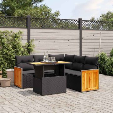   6 részes fekete polyrattan kerti ülőgarnitúra párnákkal