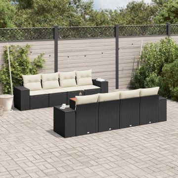   9 részes fekete polyrattan kerti ülőgarnitúra párnákkal