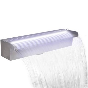   Négyszögletes rozsdamentes acél medence szökőkút LED fényekkel 45 cm