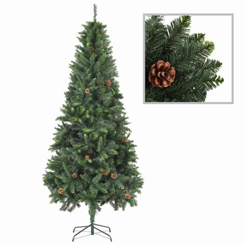 Megvilágított műkarácsonyfa gömb szettel és tobozzal 210 cm