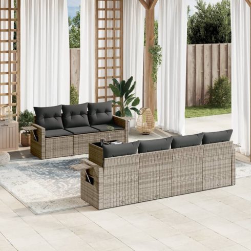 8 részes szürke polyrattan kerti ülőgarnitúra párnákkal