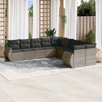  10 részes szürke polyrattan kerti ülőgarnitúra párnákkal