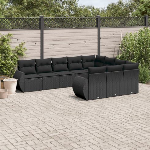 10 részes fekete polyrattan kerti ülőgarnitúra párnákkal