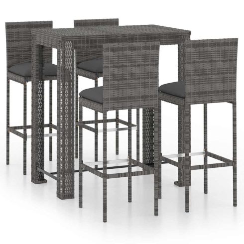 5 részes szürke polyrattan kerti bárszett párnákkal