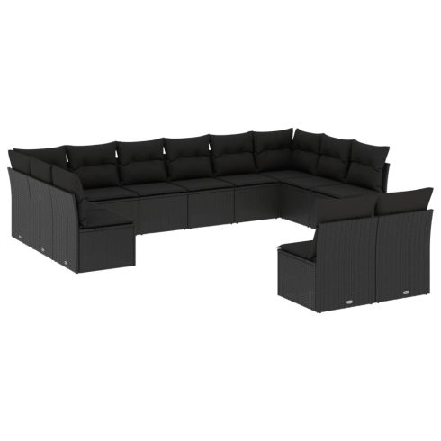 12 részes fekete polyrattan kerti ülőgarnitúra párnákkal