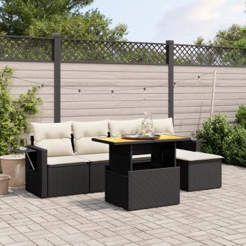   6 részes fekete polyrattan kerti ülőgarnitúra párnákkal