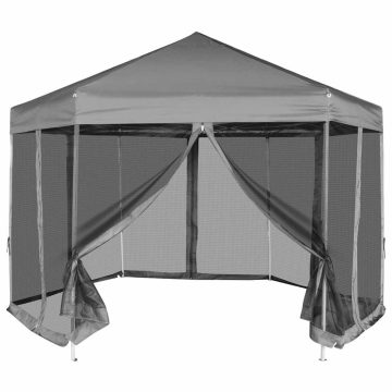   Szürke hatszögletű felugró pavilon 6 oldalfallal 3,6 x 3,1 m