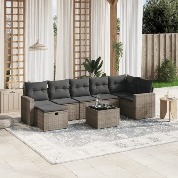   8 részes szürke polyrattan kerti ülőgarnitúra párnákkal
