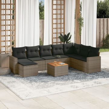   9 részes szürke polyrattan kerti ülőgarnitúra párnákkal