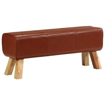 Barna valódi bőr és tömör mangófa tornapad 110 cm