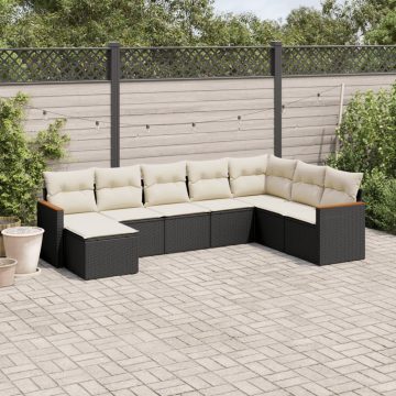   8 részes fekete polyrattan kerti ülőgarnitúra párnákkal