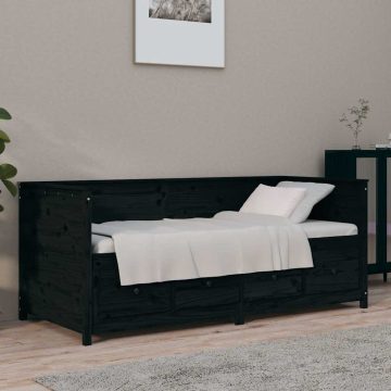 Fekete tömör fenyőfa kanapéágy 90 x 190 cm