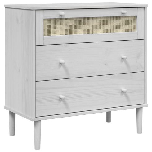 SENJA fehér rattan hatású tömör fenyőfa komód 80 x 40 x 80 cm