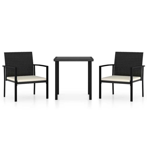 3 részes fekete polyrattan kerti étkezőgarnitúra
