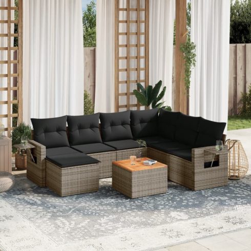 8 részes szürke polyrattan kerti ülőgarnitúra párnákkal