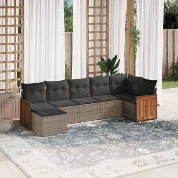   7 részes szürke polyrattan kerti ülőgarnitúra párnákkal