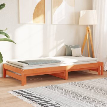   Viaszbarna tömör fenyőfa kihúzható kanapéágy 90 x 190 cm