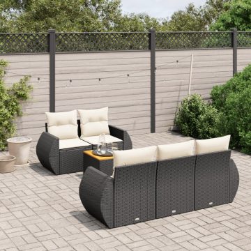   6 részes fekete polyrattan kerti ülőgarnitúra párnákkal